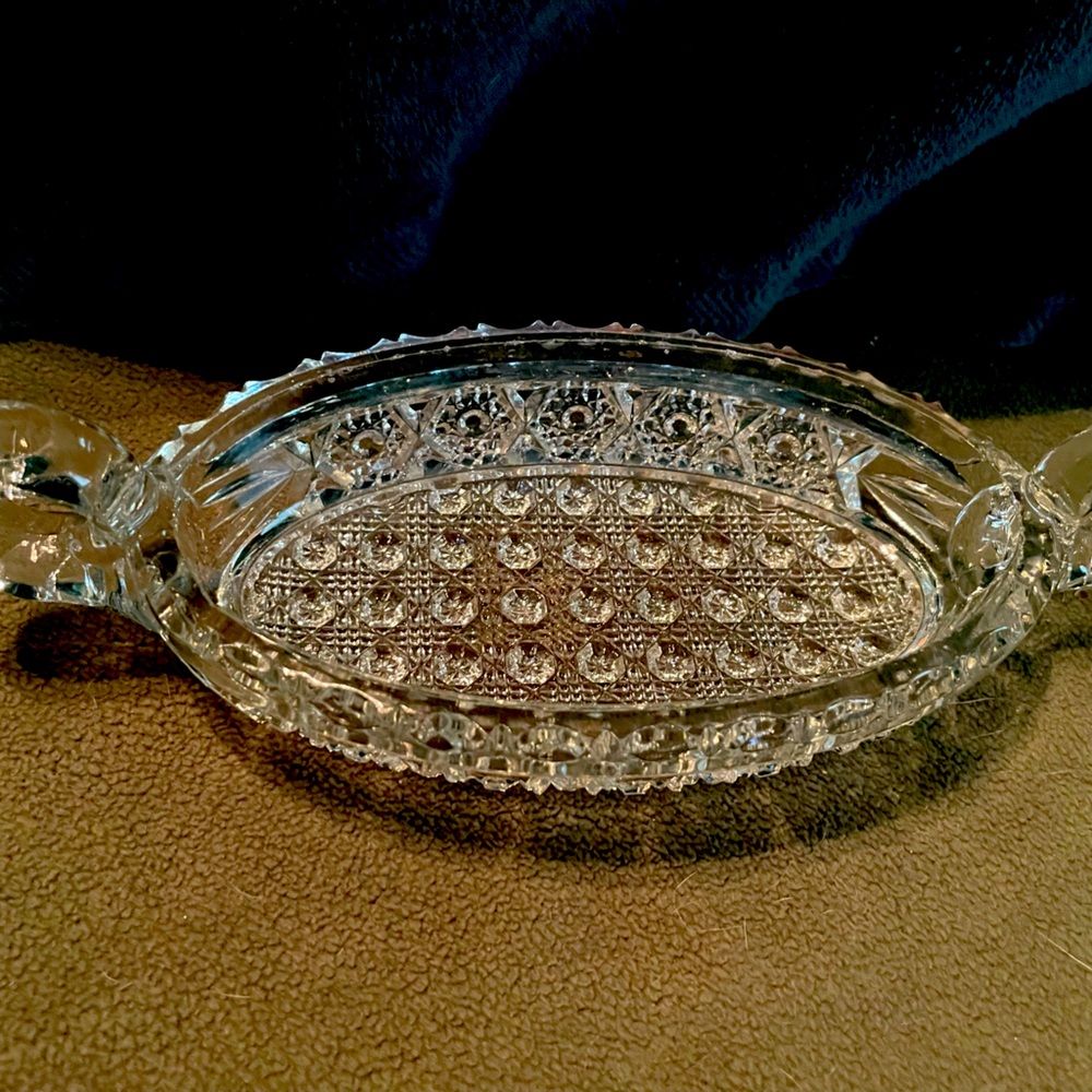 Cut Crystal Relish/Pickle Dish with Handles - Picture 1 of 2